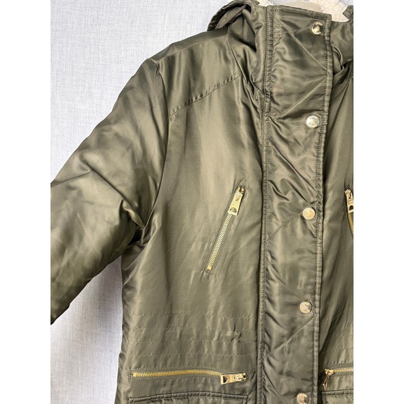 Guess Olive Sherpa Lined Hooded Parka Jacket Gold Zip Detail‎ Size XL - Picture 16 of 16